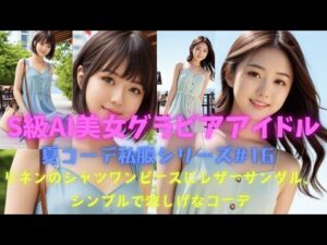 S級AI美女グラビアアイドル夏コーデ私服シリーズ#16『リネンのシャツワンピースにレザーサンダル、シンプルで涼しげなコーデ』 #aiart #夏コーデ私服