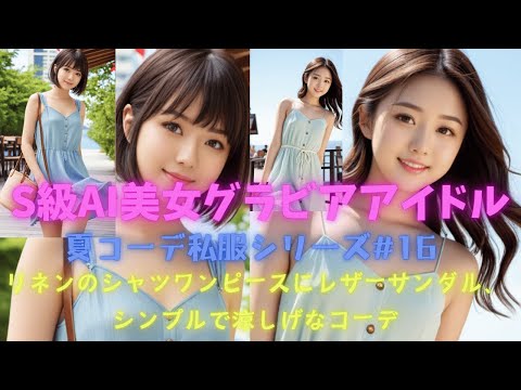 S級AI美女グラビアアイドル夏コーデ私服シリーズ#16『リネンのシャツワンピースにレザーサンダル、シンプルで涼しげなコーデ』 #aiart #夏コーデ私服