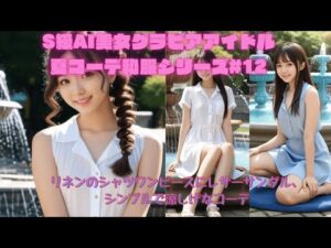 S級AI美女グラビアアイドル夏コーデ私服シリーズ#12 『リネンのシャツワンピースにレザーサンダル、シンプルで涼しげなコーデ』