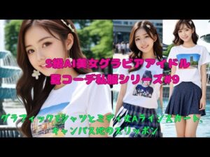 S級AI美女グラビアアイドル夏コーデ私服シリーズ#9 『グラフィックTシャツとミディ丈Aラインスカート、キャンバス地のスリッポン』