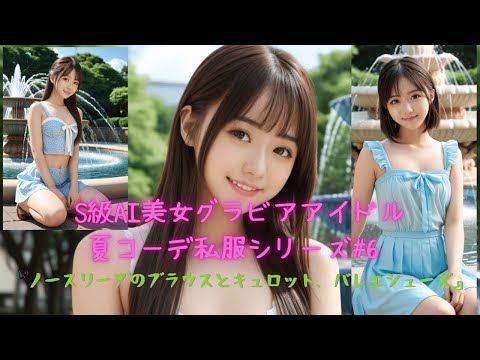S級AI美女グラビアアイドル夏コーデ私服シリーズ#6 『ノースリーブのブラウスとキュロット、バレエシューズ』