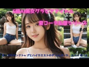 S級AI美女グラビアアイドル夏コーデ私服シリーズ#4 『ルーズなタンクトップとハイウエストのデニムパンツ、スニーカー』